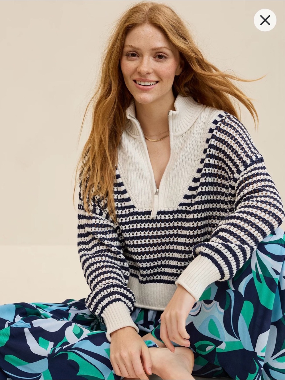 Aerie Crochet Quarter Zip Sweater
